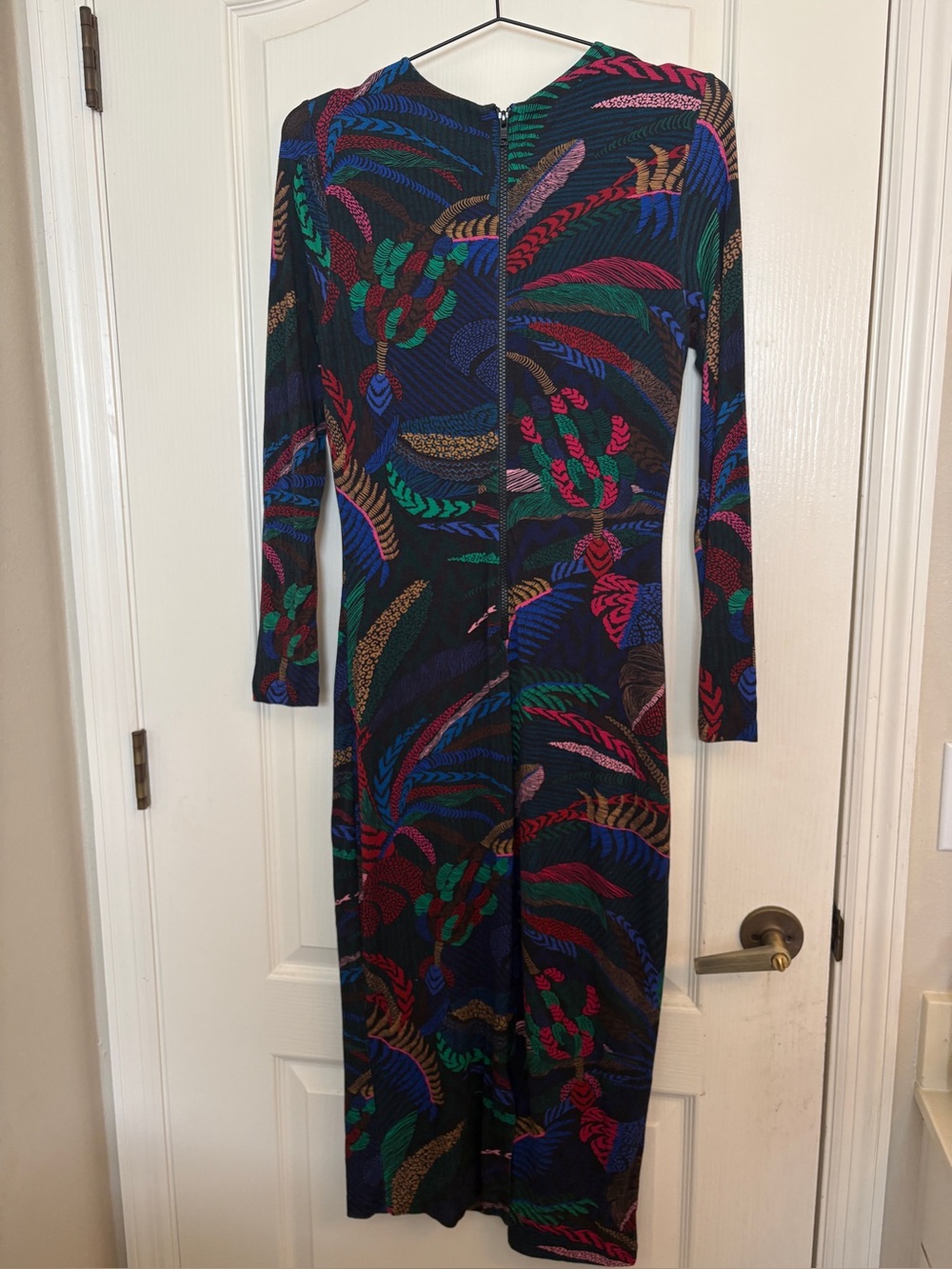 FARM Rio Amazonia Night Long Sleeve Midi Bodycon Dress S tropical botanical - Picture 9 of 12